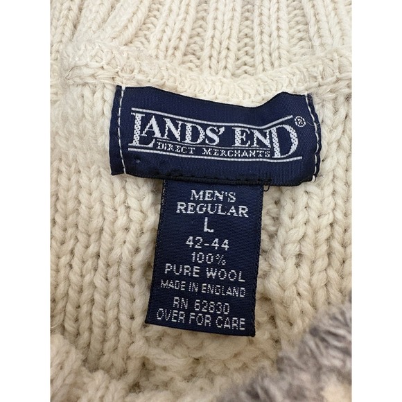 Vintage Lands End Men's Large 100% Wool Cable Knit Fisherman Nordic Sweater - Picture 5 of 5